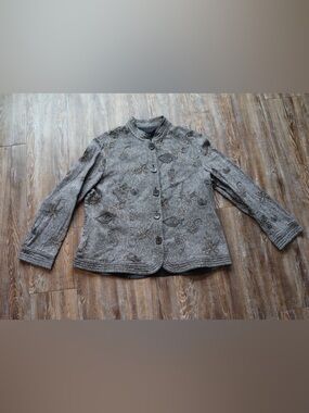 R.Q.T Womens Gray Rustic City Eclectic Boho Embroidered Paisley Jacket Size 18